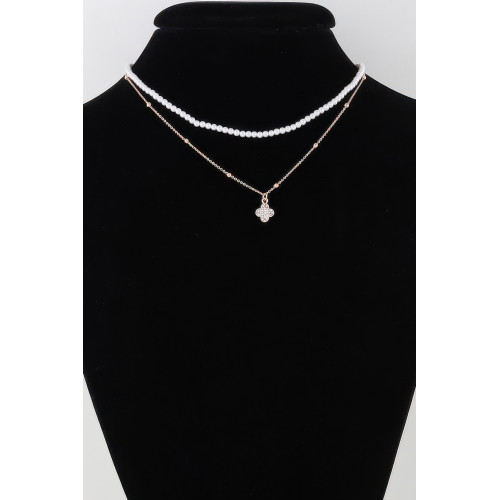 Double Jeweled Clover Necklace - Designer Style - CC-WH2000720