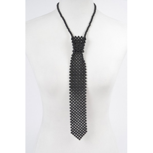 Faux Pearl Polyester Necktie Necklace - Designer Style - CC-WH2001086