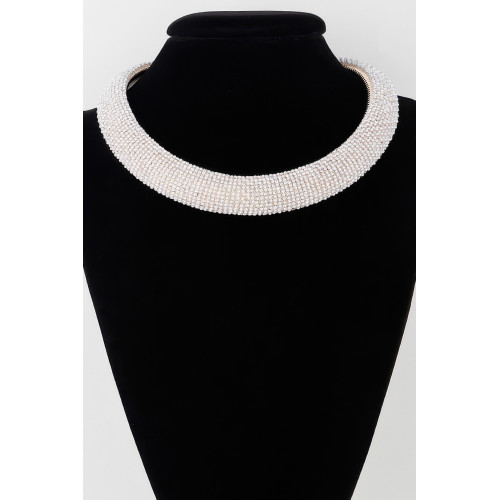 Wide Bejeweled Statement Necklace - Designer Style - CC-WH2001068