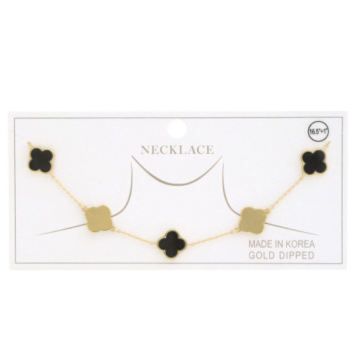 Clover Charm Station Gold Dipped Necklace - Designer Style - CC-58706