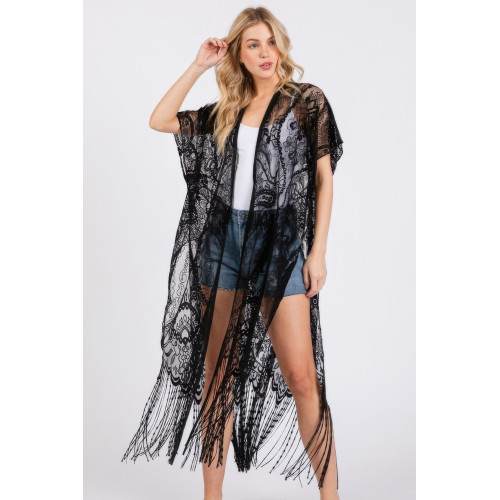 Stylish Lace Fringe Cover Up Kimono - Designer Style - CC-WH2001834