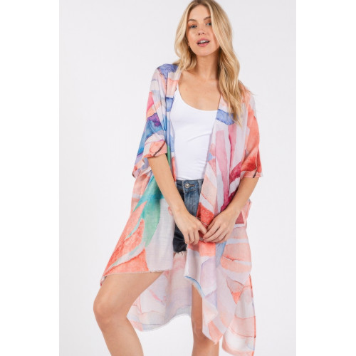 Watercolor Leaves Print Kimono - Designer Style - CC-WH2001851