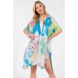 Watercolor Flower Print Kimono - Trendy Look