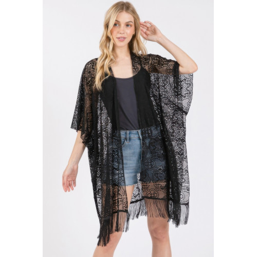 Flower Pattern Crochet Lace Tassel Cover Up - Designer Style - CC-WH2001836