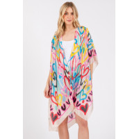 Multi Colored Heart Print Silky Feel Kimono - Contemporary Fashion