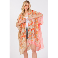 Two Tones Trim Abstract Print Silky Feel Kimono