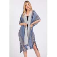 Striped Two Tone Cover Up Kimono