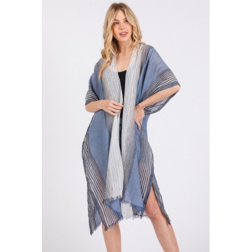 Striped Two Tone Cover Up Kimono - Designer Style - CC-WH2001840