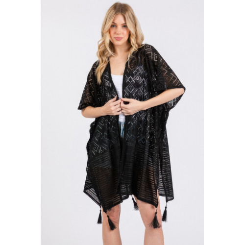 Geometric Pattern Tassel Cover Up - Designer Style - CC-WH2001839