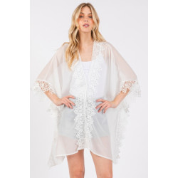 Flower Pattern Trim Detail Poncho - Boutique Inspired