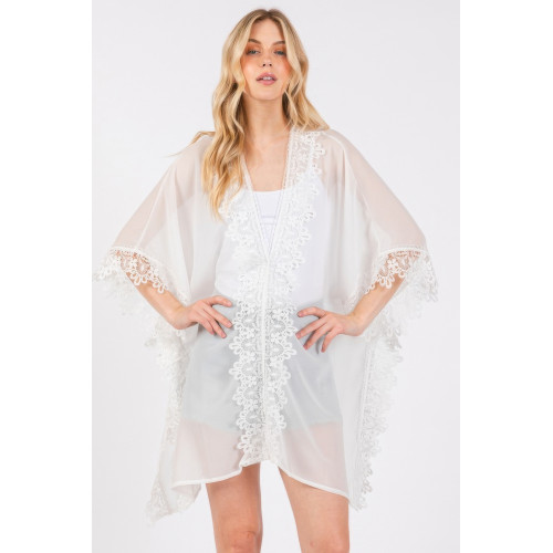 Flower Pattern Trim Detail Poncho - Designer Style - CC-WH2001835