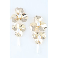 Shiny Pearled Flower Drop Earrings