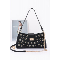 Faux Leather Eyelet Studded Shoulder Bag