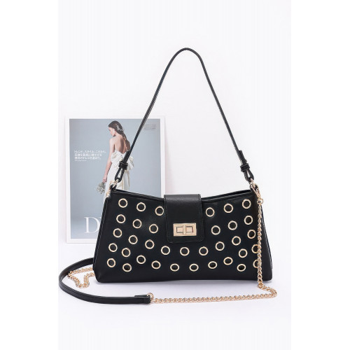 Faux Leather Eyelet Studded Shoulder Bag - CC-WH2002080