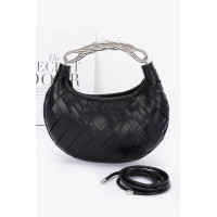 Faux Leather Braided Metal Handle Clutch