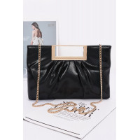 Faux Leather Metal Handle Clutch