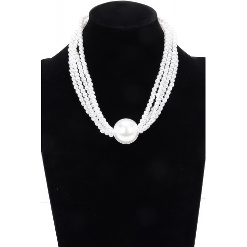 Multi Faux Pearl Chain Necklace - CC-WH2002095