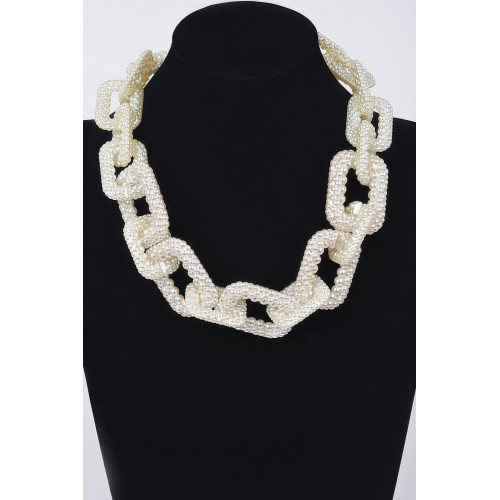 Faux Pearl Link Chain Necklace - CC-WH2002153