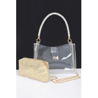Clear Small Hobo Bag W/rhinestone Handle