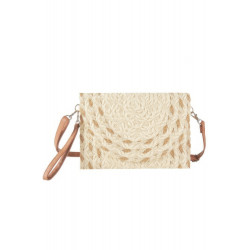Mixed Color Detail Straw Clutch & Crossbody Bag