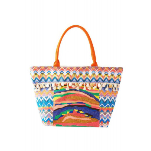 Boho Print Pom Pom Fringe Tote Bag - CC-WH2002199