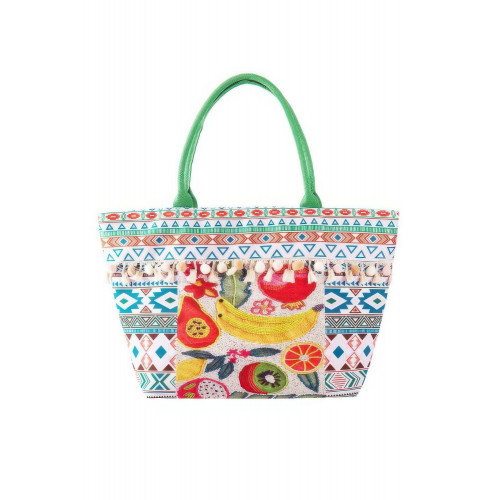 Fruit Boho Print Pom Pom Fringe Tote Bag - CC-WH2002200