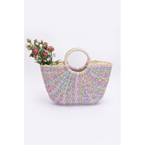 Faux Straw Multi Color Round Handle Tote Bag - CC-WH2002217