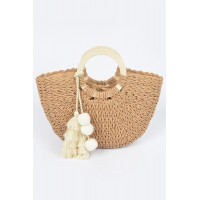 Woven Cotton Wood Handle Tote Bag