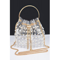 Clear Pearl Stud Bucket Bag W/chain Tassle