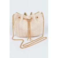 Faux Straw Bucket Crossbody Bag