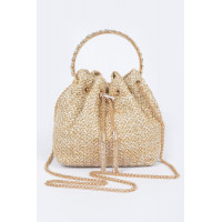 Faux Straw Bucket Bag W/stone Handle