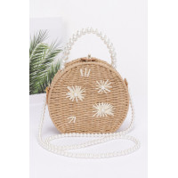 Faux Straw Handmade Clutch W/pearl Handle
