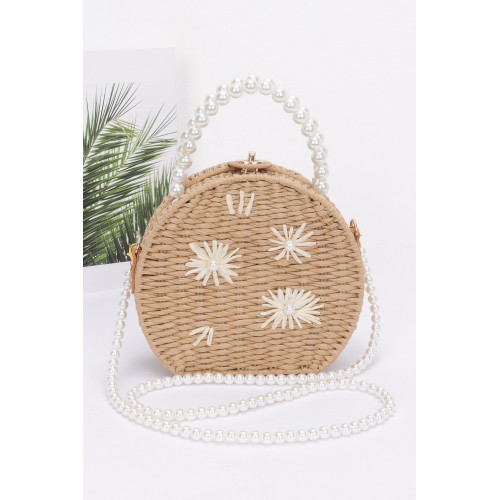 Faux Straw Handmade Clutch W/pearl Handle - CC-WH2002229