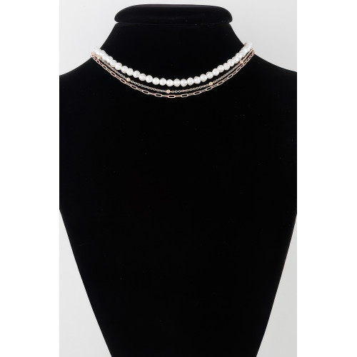 Triple Pearl Chain Necklace - CC-WH2002280