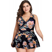 Plus Size Solid Ruffle V Neck Fit Swimsuits