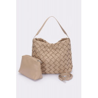 Faux Leather Braided Embossed Hobo Bag