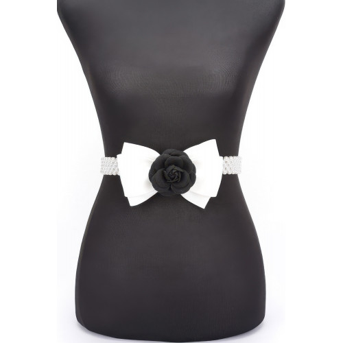 Flower Ribbon Faux Pearl Stretch Belt - CC-WH2002316