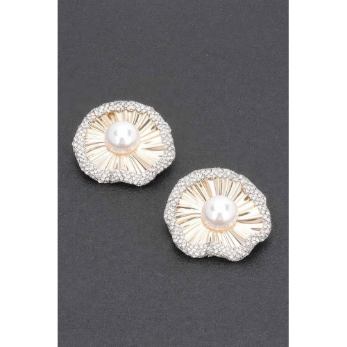 Rhinestone Faux Pearl Metal Earring - CC-WH2002326