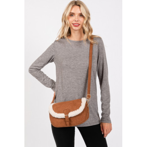 Fleece Trimmed Solid Crossbodybag Adjustable Strap - CC-WH2002369