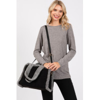 Fleece Trimmed Solid Tote And Crossbody Bag
