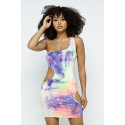 One Shoulder Two Side Cut Off Mini Dress W/mask