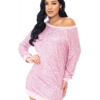Sequin Wide Neck Boxy Mini Dress