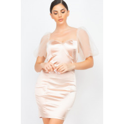 Lace Sleeves Back Zipped Mini Dress