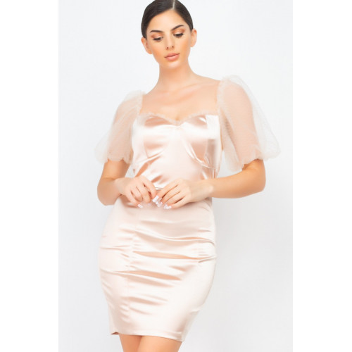 Lace Sleeves Back Zipped Mini Dress