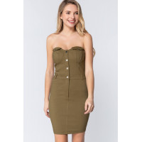 Strapless Button Down Mini Dress