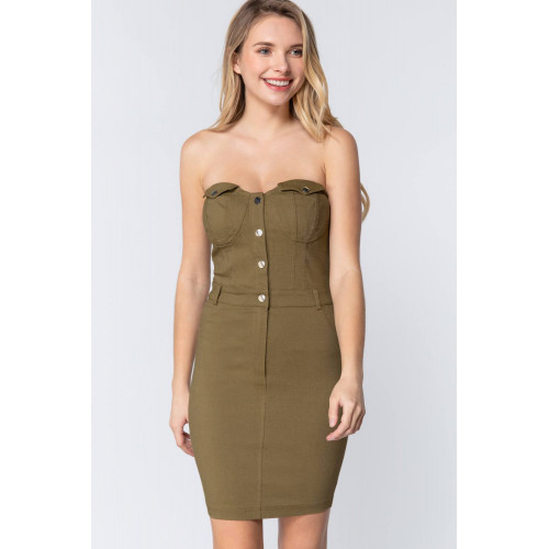 Strapless Button Down Mini Dress