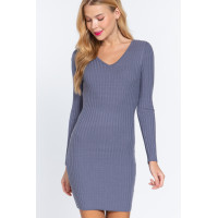 Long Slv V-neck Sweater Mini Dress