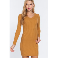 Long Slv V-neck Sweater Mini Dress