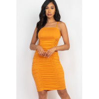 Double Ruched Front And Ruched Back Detail Mini Dress