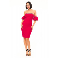 Off shoulder studded band detailed fashion dress